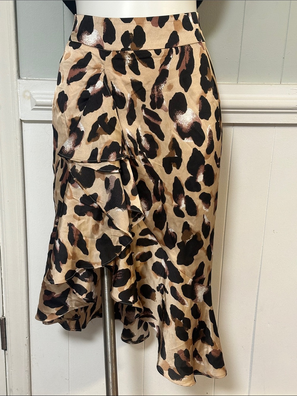 Nasty Gal Leopard Ruffle High-Low Skirt - Beige Black Brown